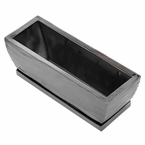 H Potter Planter Rectangular Flower Pot Indoor Outdoor Window Box Set of Two Black Nickel