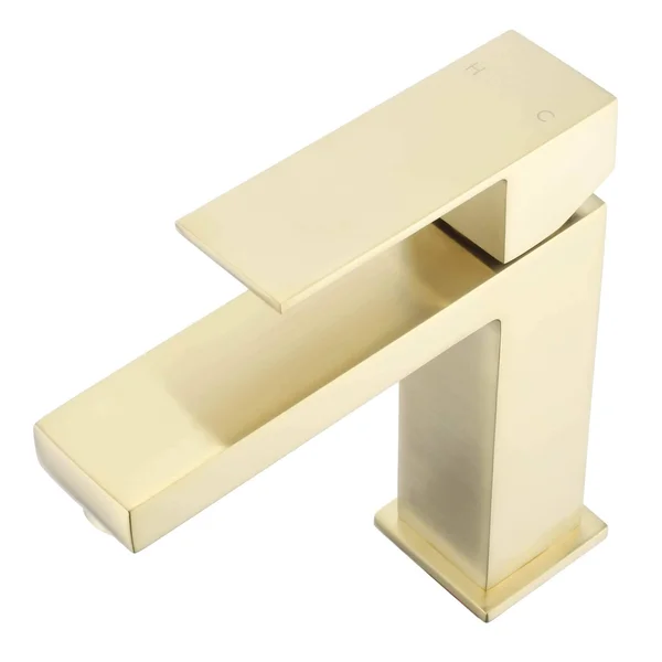 Fine Fixtures - Square Bathroom Faucet - Single Hole - Satin Brass