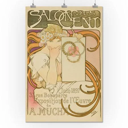 Salon des Cent - A Mucha Vintage Poster (artist: Mucha, Alphonse) France C. 1897 (24x36 Giclee Gallery Print, Wall Decor Travel, 24 x 36 inches