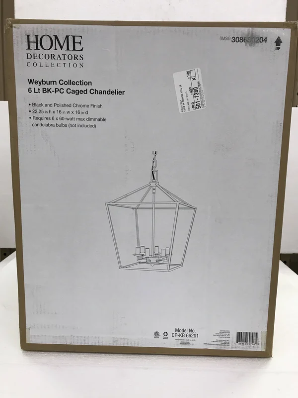 Home Decorators Collection Weyburn 6-Light Black and Polished Chrome Caged Chandelier