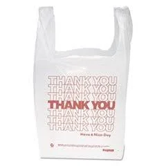 Thank You Handled T-Shirt Bag, 0.167 BBL, 12.5 microns, 11.5 inch x 21 inch, White, 900/Carton, Adult Unisex, Size: One Size