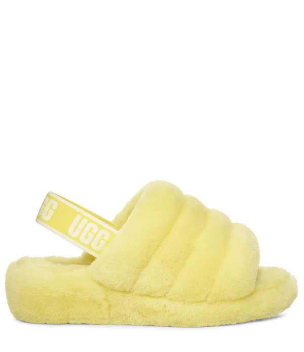 Ugg Women's Fluff Yeah Slide Sheepskin in Neon Yellow, Size 10