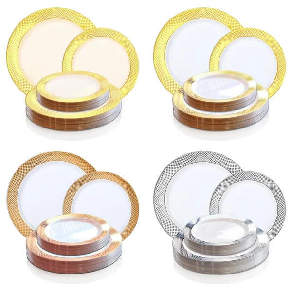 Crystal 7.5x22 Ivory with Gold Diamond Rim Disposable Plastic Salad Plates - Posh Party Supplies