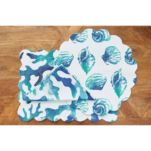 Aqua Reef Napkin Set of 6 in, Rectangle Placemat Cu0026F Home