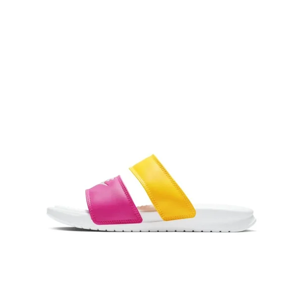 Nike Women's Benassi Duo Ultra Slide Sandals, Pink/White/Orange - Size 11.0