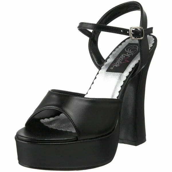 Pleaser Dolly-09 - 5x22 Chunky Heel Platform Sandal - Black PU 6