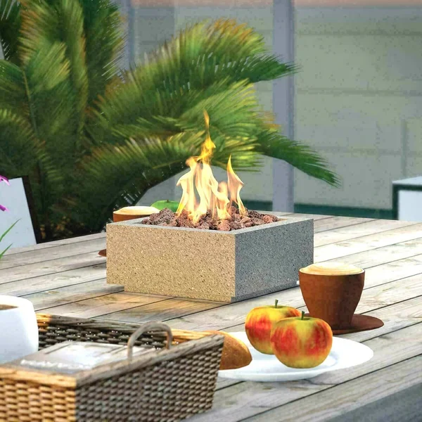 Bond Tabletop Umbrella Hole Mounted GAS Firebowl with Lava Rock Square