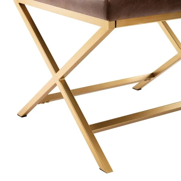 Kotter Home Faux Leather Square Ottoman (Light Brown w/ Gold Legs)