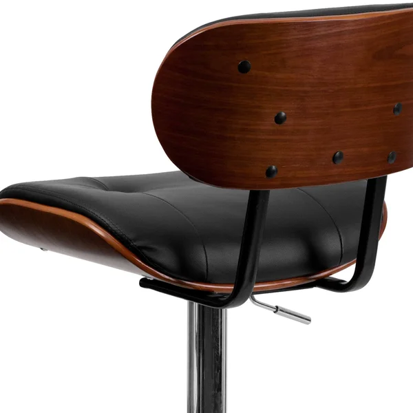 Flash Furniture Adjustable Bentwood Bar Stool - Black/Walnut