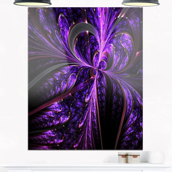Design Art Embossed Dark Purple Floral Shapes - Large Floral Glossy Metal Wall Art, Size: 12