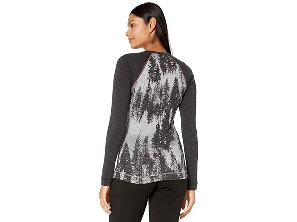 Smartwool Merino 250 Baselayer Pattern Crew - Women's Light Gray Forest Scape, XL
