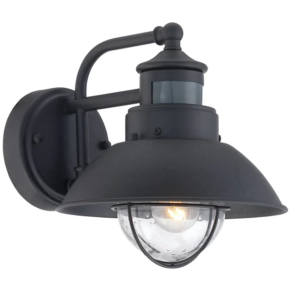 John Timberland Oberlin Mission Farmhouse Outdoor Barn Light Fixtures Set of 2 Black 9x22 Clear Seedy Glass Dusk to Dawn Motion