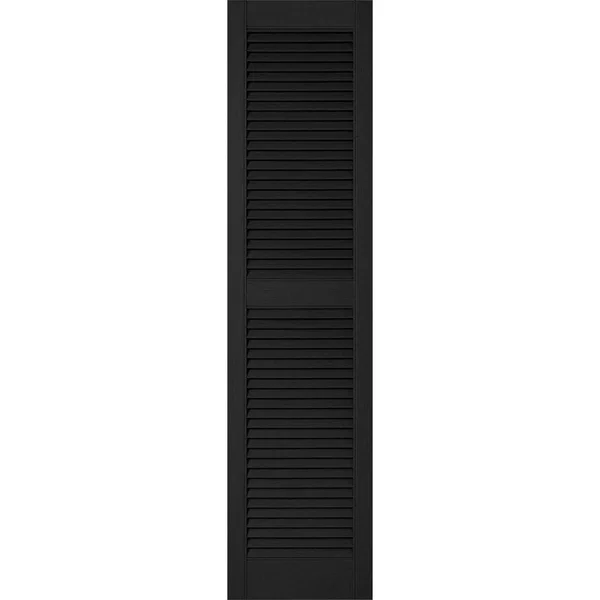 18 inchw x 89 inchh Lifetime Vinyl, Custom Straight Top Center Mullion, Open Louver Shutters, Black