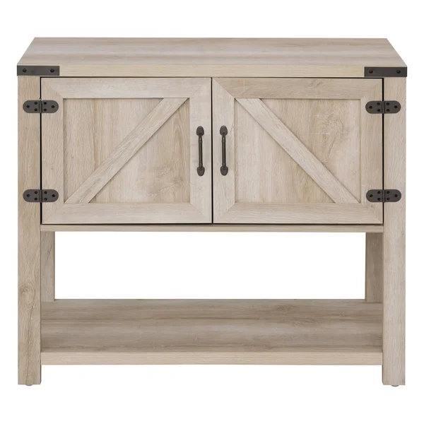 HOMCOM 2-Door Free Standing Storage Cabinet with Bottom Shelf - Kitchen Cupboard, Entryway Storage Cabinet - Oak