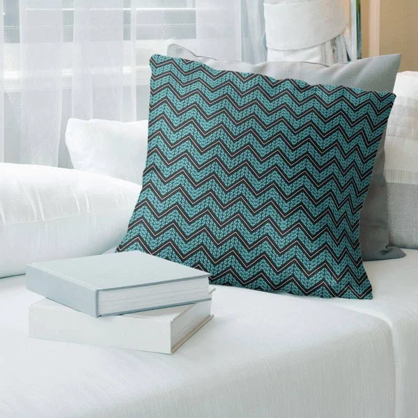 Porch & den Bayberry Chevron Pattern Throw Pillow - 16 x 16 - Teal - Linen