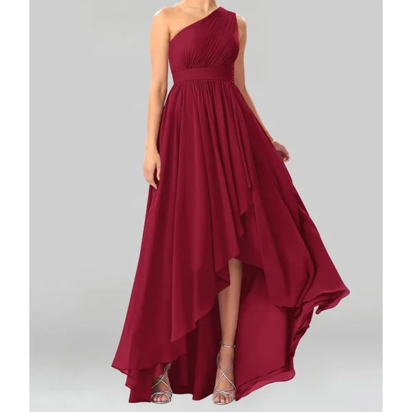 Azazie A-Line/Princess One-Shoulder Asymmetrical Chiffon Bridesmaid Dresses - Burgundy