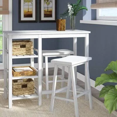 3 Piece Dining Table Set - Adelais 3 - Piece Counter Height Dining Set Winston Porter Color: Distressed Chalk White/White