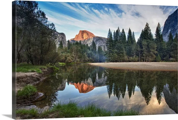 Half Dome Reflecting in Merced River in Yosemite National Park., Canvas Wall Art, 24x16, Great Big Canvas