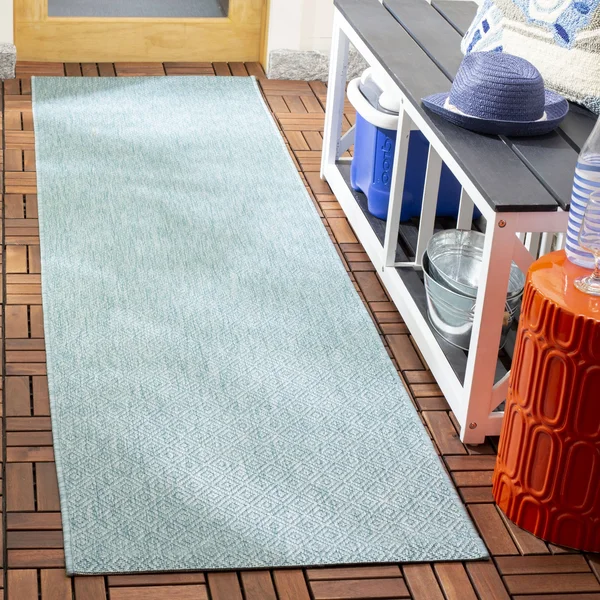 Safavieh Indoor/ Outdoor Courtyard Aqua/ Aqua Rug - 6&7x22 x 6&7x22 Round
