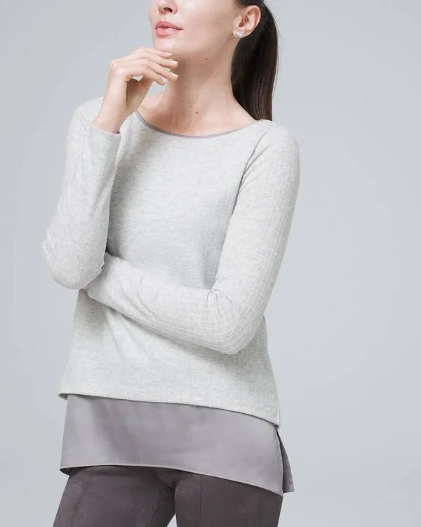 Women's Cozy Knit Hi-Low Top by White House Black Market, Heather Stone