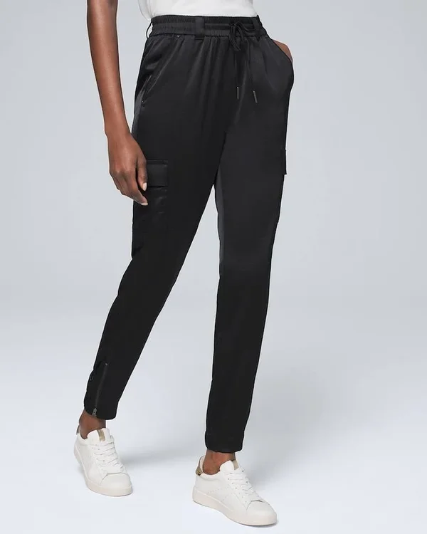 Women's Whbm WKND Satin Jogger Pants by White House Black Market, Black