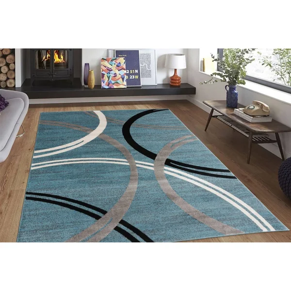 Wrg Modern Abstract Circles Design Gray 6 ft. 6 in. x 9 ft. Area Rug