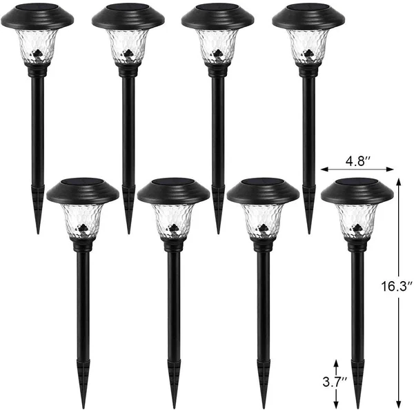 Beau Jardin 8 Pack Solar Pathway Lights Supper Bright Up to 12 Hrs Outdoor Garden Stake Glass Stainless Steel IP65 Waterproof Au