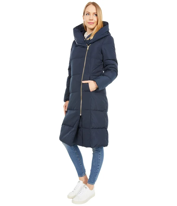 Cole Haan Women's Taffeta Down Double Breasted Zip Front Coat, Navy, Xs