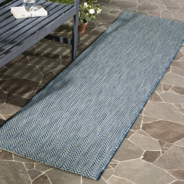 Safavieh Courtyard Navy, Grey Area Rug; 9& x 12&