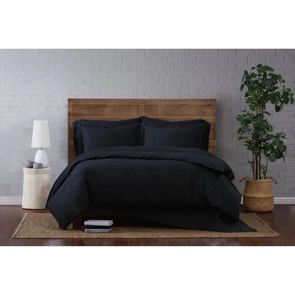 Brooklyn Loom Classic Cotton Duvet Cover Set Black Twin