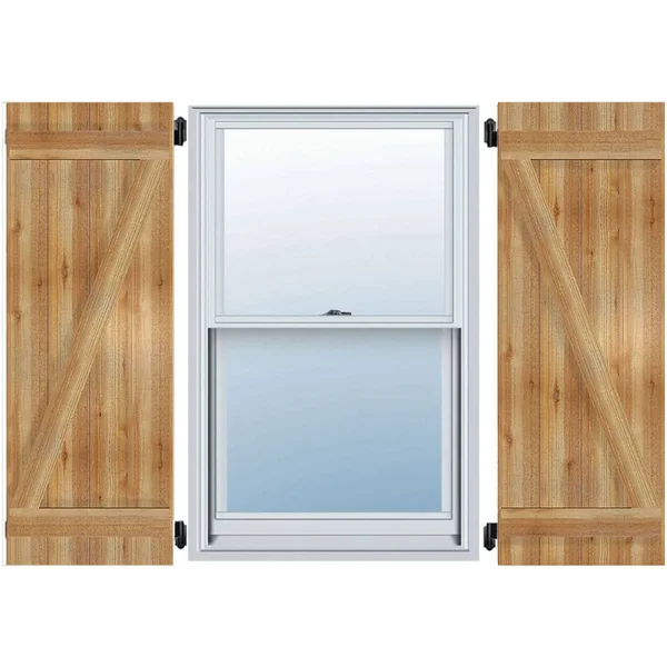 16 1/8x22W x 42x22H TimberCraft Three 5 3/8x22 Boards Joined Board-n-Batten Shutters w/Z-Bar, Rough Sawn Western Red Cedar (Per