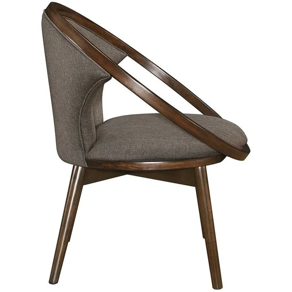 Pemberly Row Fabric Upholstered Accent Chair in Chocolate and Walnut