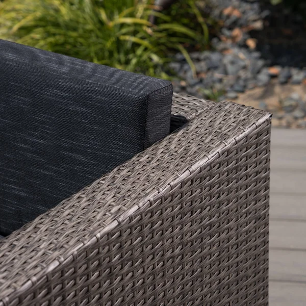 Puerta Outdoor Wicker Loveseat with Cushion by Christopher Knight Home grey/mixed Black Cushion