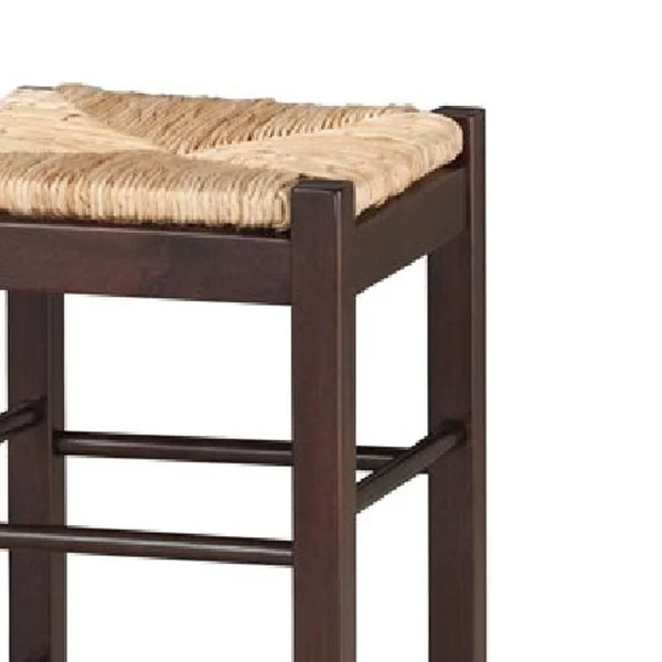 Rush Woven Wooden Frame Barstool with Saber Legs - Beige and Dark Brown
