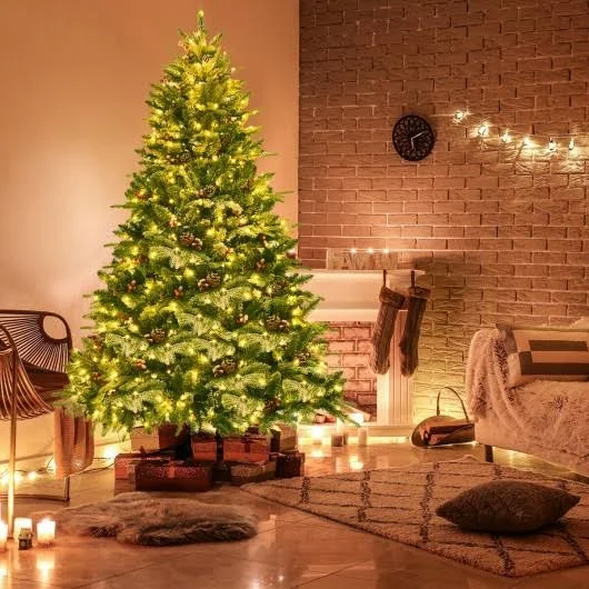 6.5ft Pre-Lit Snow Flocked Hinged Artificial Christmas Tree, Costway