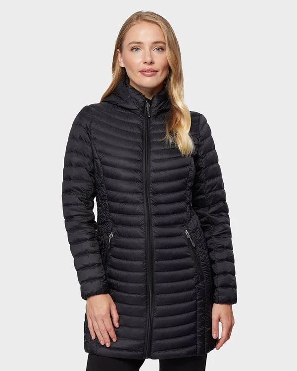 32 Degrees Women's Ultra-Light Long Packable Down 3/4 Jacket Black, XXL