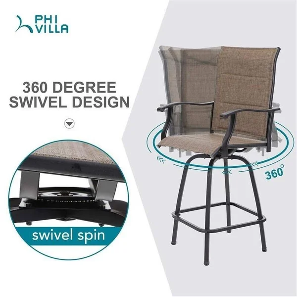 Phi Villa 5-Piece All-Weather Swivel Outdoor Dining (Padded) Sets with Bar Table - Brown