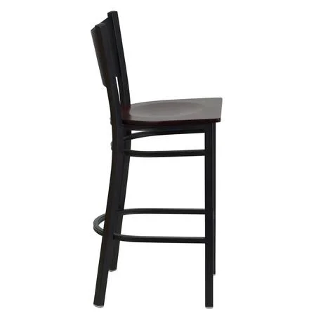 Flash Furniture 2 Pk. Hercules Series Black Coffee Back Metal Restaurant Barstool - Mahogany Wood Seat