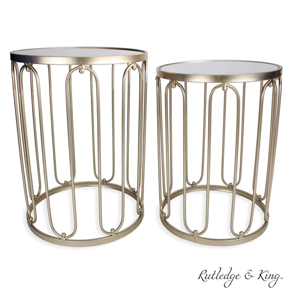 Round End Table Set - Gold End Tables with Mirrored Tops - Nesting Round Accent Tables - Gold and Mirrored Metal Side Tables - R