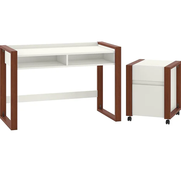Kathy Ireland Home by Bush Furniture Voss Writing Desk with 2 Drawer Mobile File Cabinet - White