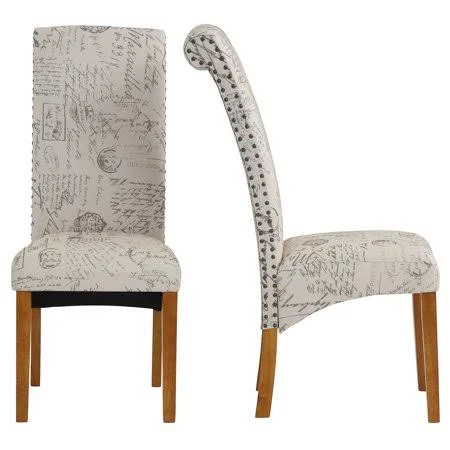Teamme Set of 2 Luxurious Tufted Fabric Dining Chairs - Word, 17 inchl x 20 inchw x 41 inchh, Size: 42.7 x 18.7 x 25, Beige