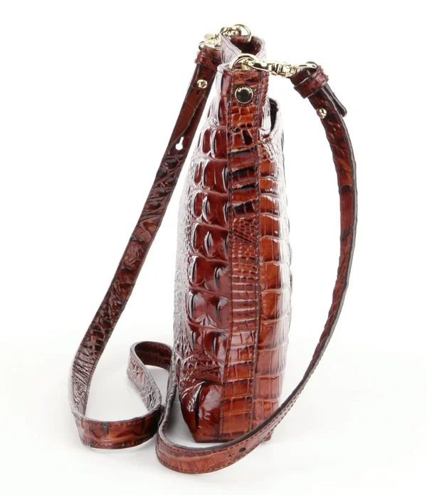 Brahmin Melbourne Collection Remy Crocodile-Embossed Leather Zip Top Crossbody Bag - Toasted
