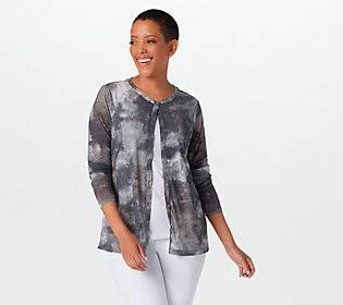 Logo Layers by Lori Goldstein Tie-Dye SheerMesh Cardigan - Size 3X, Black