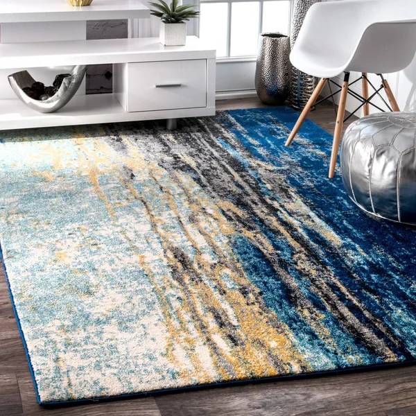 nuLOOM Modern Abstract Vintage Blue Rug (6&7 x 9&)