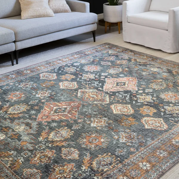 Alexander Home Leanne Traditional Distressed Printed Area Rug - 2& x 5& - Sea/ Rust
