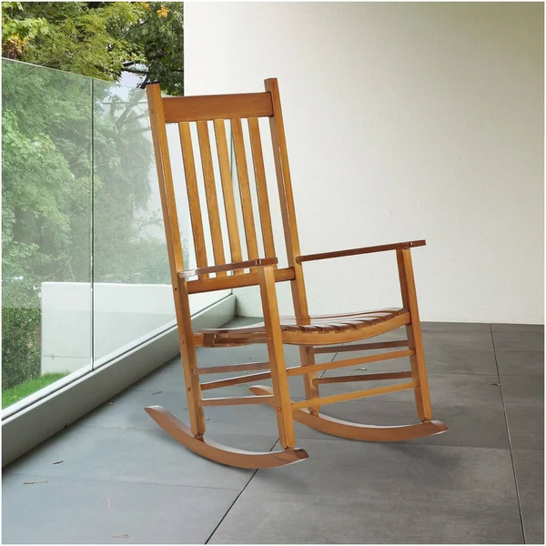Outsunny Versatile Indoor/Outdoor High Back Wooden Rocking Chair Natural