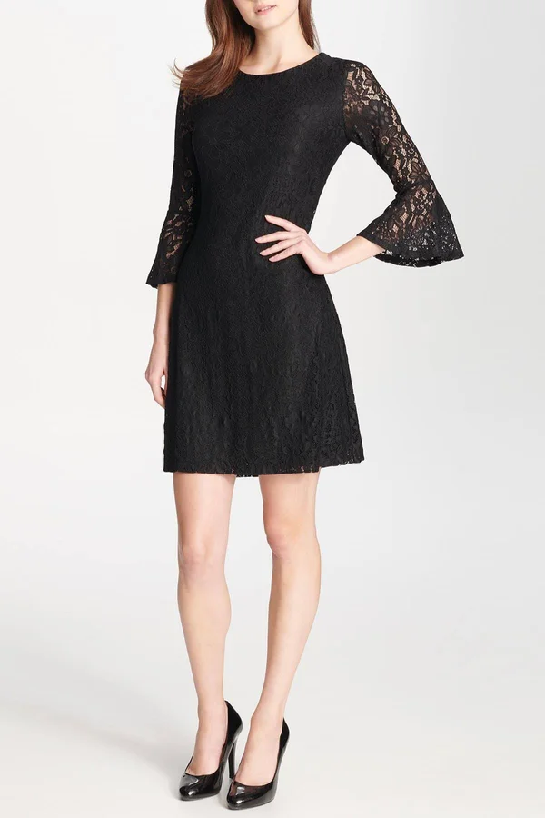 Tommy Hilfiger Lace Bell-Sleeve A-Line Dress - Black