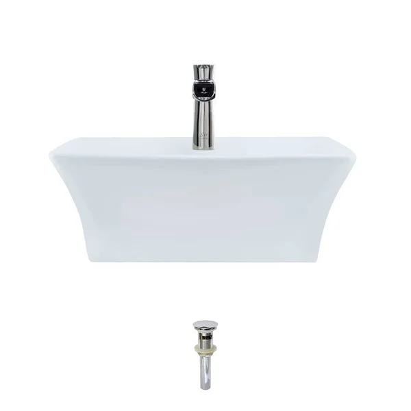 Mr Direct Vitreous China Rectangular Vessel Bathroom Sink with Faucet and Overflow, White