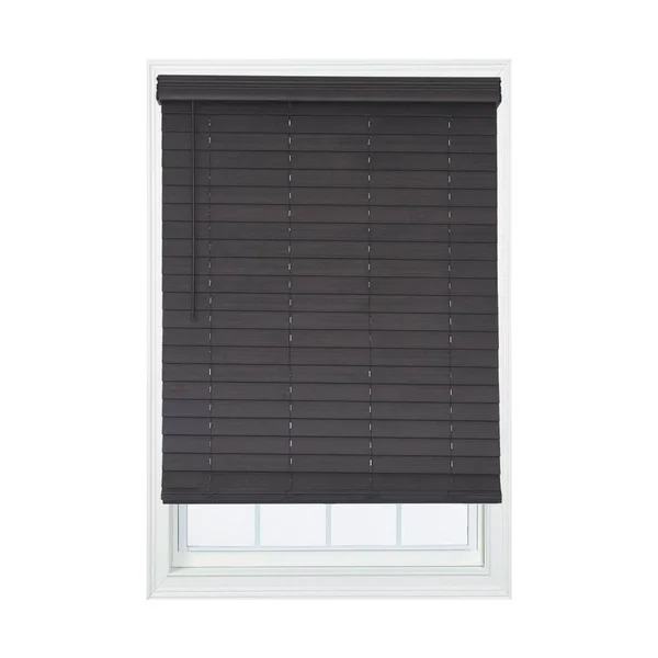 Allen + Roth 2.5-in Slat Width 35-in x 72-in Cordless Walnut Faux Wood Room Darkening Horizontal Blinds in Brown, DFHSD3672-35