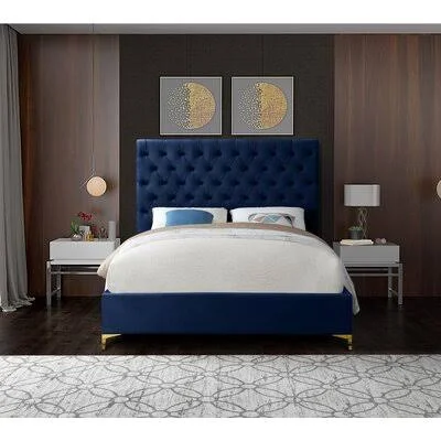 Dermott Upholstered Platform Bed Mercer41 Color: Navy - Size: Full